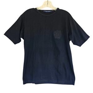 Birch Bros Womens Medium Black On Black Short Sleeve Floral Embroidered T-Shirt
